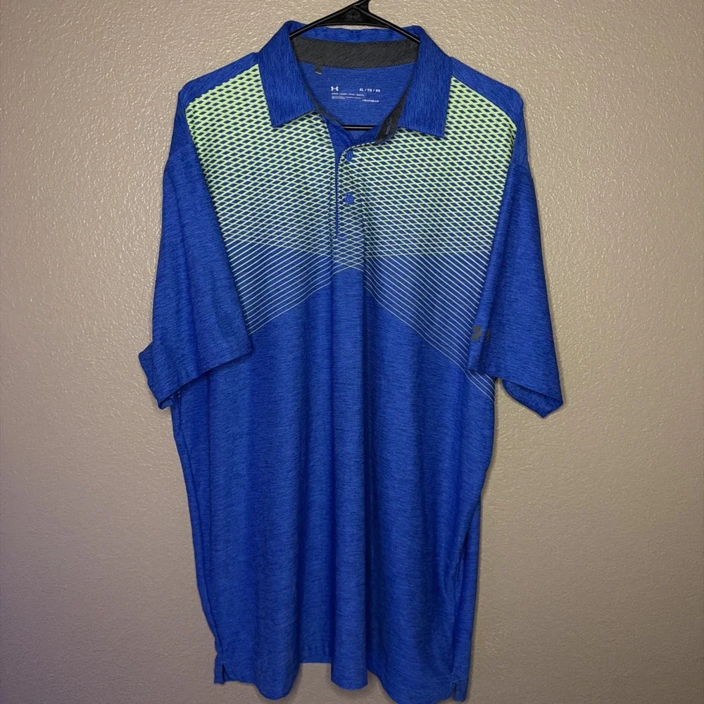 XL Under Armour Men's Polo Heat Gear Blue Yellow Extra Large